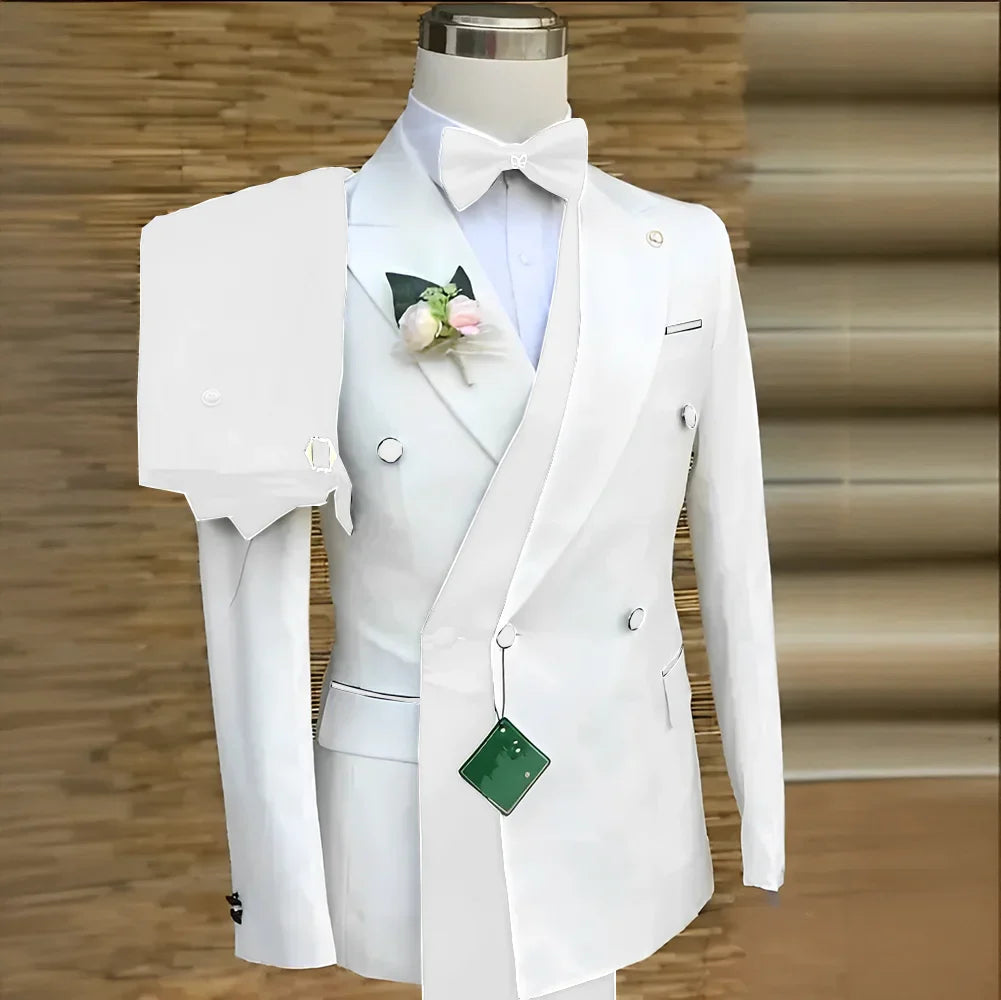 Bespoke Custom White Black Wedding Suit For Men New Design Slim Fit Groom Best Man Wedding Tuxedo Formal Prom Wear 2 Pieces Set