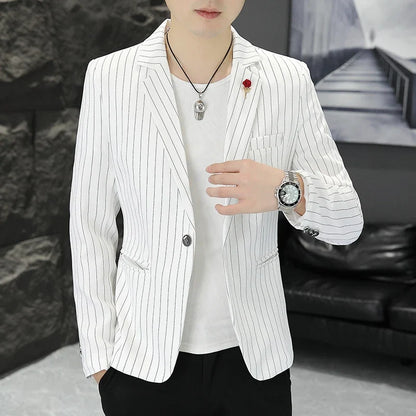 New Men's Fashion Business Gentleman Stripe Outdoor British Style Trend Wedding Banquet Luxe Outdoor Casual Blazer