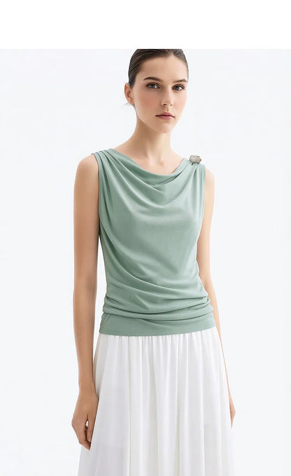 Cowl Neck Women's Tank Top 2026 Summer New Stretch Knit Sleeveless Camisole Loose Casual Holiday Vest For Women 12622062