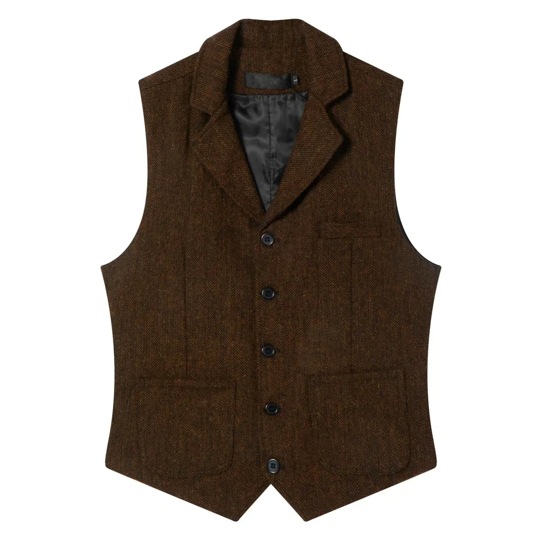 Men Vest Coffee Herringbone Single Button Lapel Waistcoat For Wedding Banquet Office Business Work Daily Casual Men Suit Vest