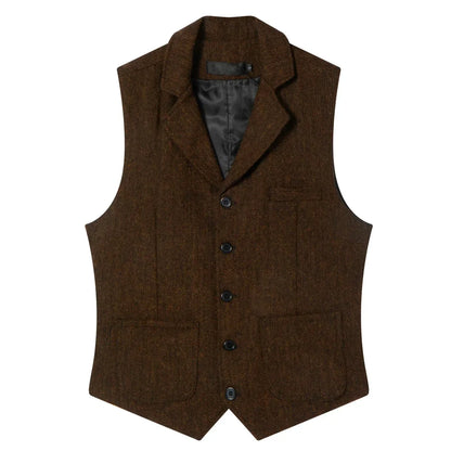 Men Vest Coffee Herringbone Single Button Lapel Waistcoat For Wedding Banquet Office Business Work Daily Casual Men Suit Vest