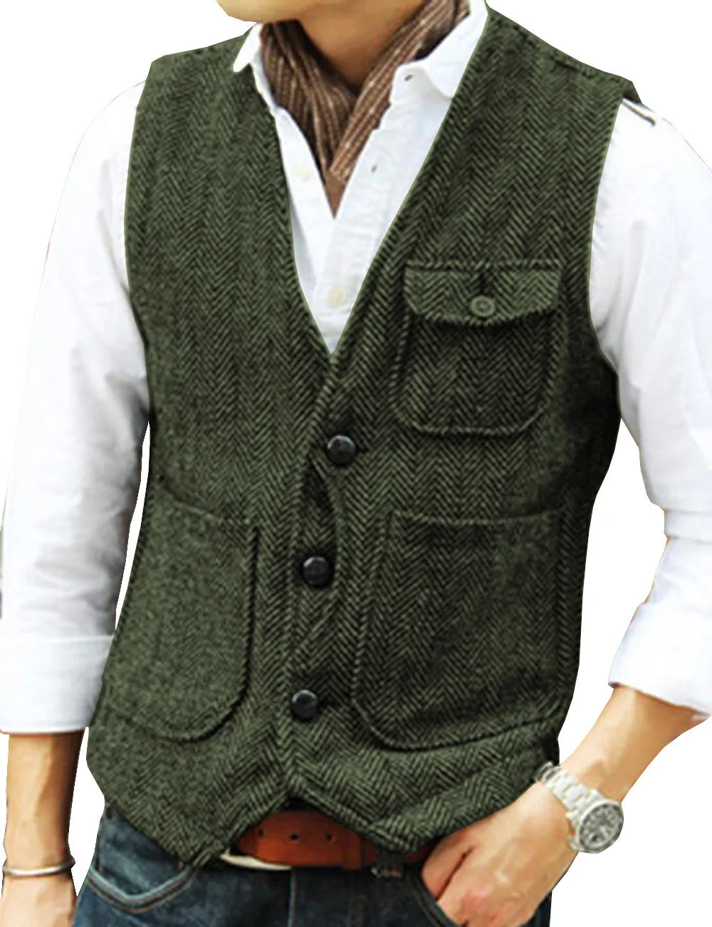 Men's Single Breasted Herringbone Suit Vest Casual Business Dinner Party Dress Mail Waistcoat Top Coat Wedding Groomsman's Dress