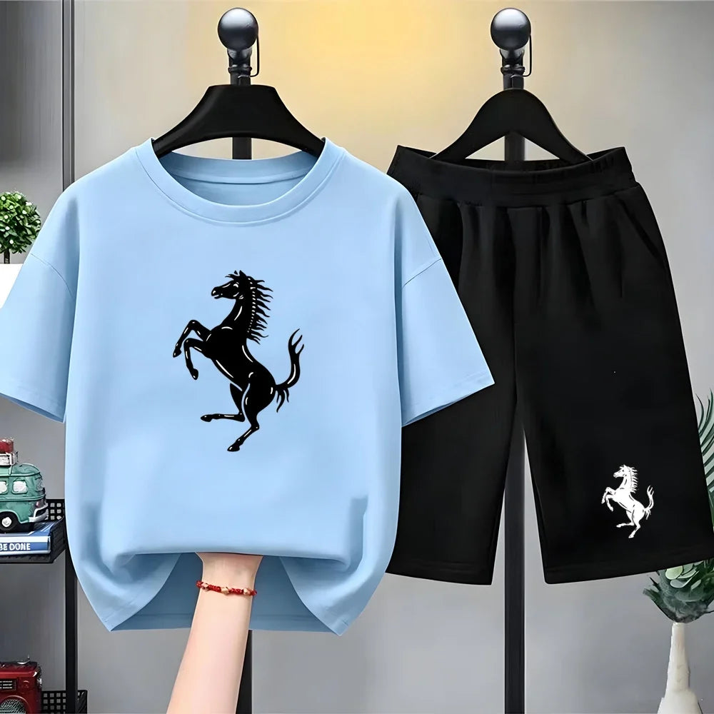 Children car emblem Clothes T-shirt Fashion Short-Sleeved+Shorts Summer Boy Girl Toddler 3-12Years Casual Brand O-collar Set