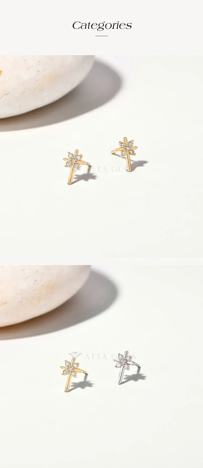 Snowflake Moissanite Earrings DVVS1 Real 925 Sterling Silver 18K Gold Plated for Women Wedding Engagement Party Jewelry