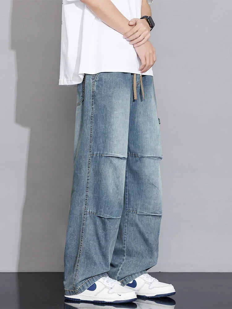 Men's Cargo Jeans 2026 New Spring Summer Wide Leg Denim Pants Straight Baggy Jeans Asian Size L-5XL