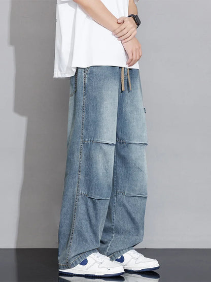 Men's Cargo Jeans 2026 New Spring Summer Wide Leg Denim Pants Straight Baggy Jeans Asian Size L-5XL