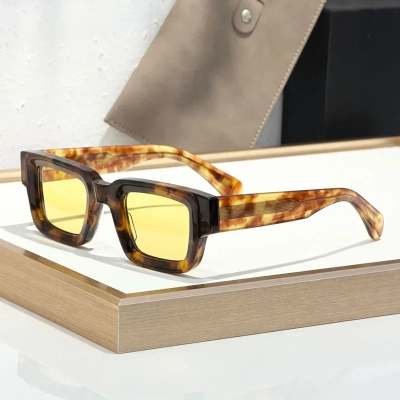 Classical Rectangle Sunglasses Handmade in Japan Fashion Designer High Quality UV400 for Men Women Vintage Eyeglasses with Case