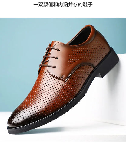 Summer Autumn Dress Shoes for Men Hallow Breathable Lace Designer Leather Shoes Male Fashion Business Casual Elegant Shoe Man