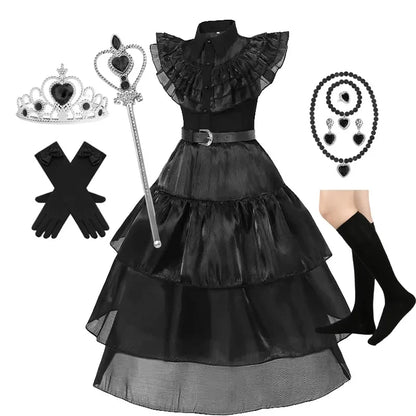 Girls Halloween Cosplay Costume Black Gothic Clothes Costume Kids Carnival Fancy Dress Up