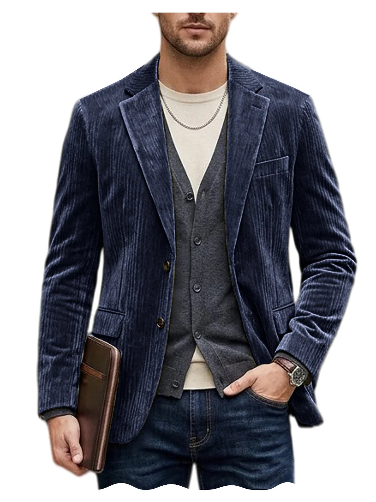 Men's Corduroy Blazer Jacket Casual Double-Sided Snow Cotton Slim Fit Notched Lapel Sport Coat for Business Daily Wear