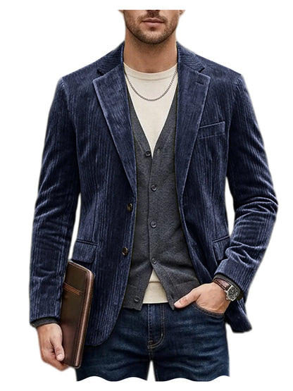 Men's Corduroy Blazer Jacket Casual Double-Sided Snow Cotton Slim Fit Notched Lapel Sport Coat for Business Daily Wear