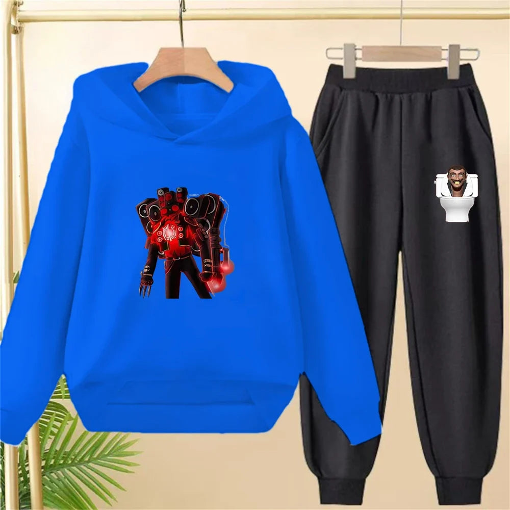 Skibidi Toilet Children's Autumn Winter Hoodie Black Pullover Boys Girls Toddler 2-12Yrs Top+Trousers Coat Casual Fashion Set