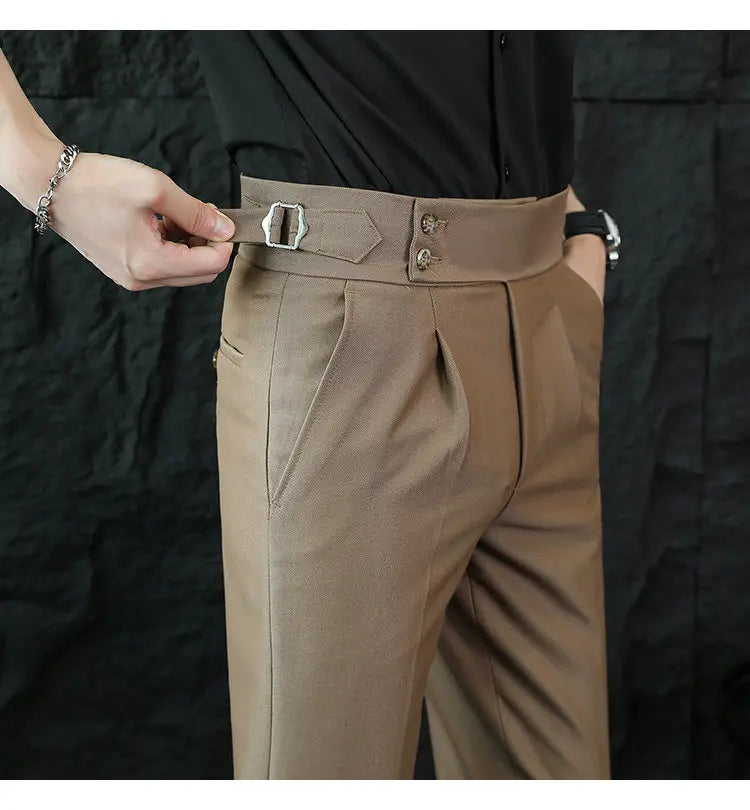 Italian Style Neapolitan High-waisted Suit Pants High Quality Fashion Men's Slim Fit Business Office Social Wedding Trousers