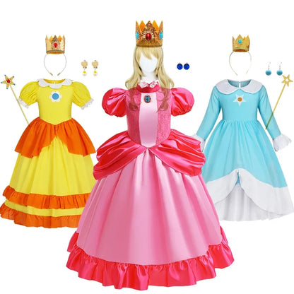 Rosalina Dress Girls Peach Costume Daisy Cosplay Children Birthday Party Carnival Fancy Outfit