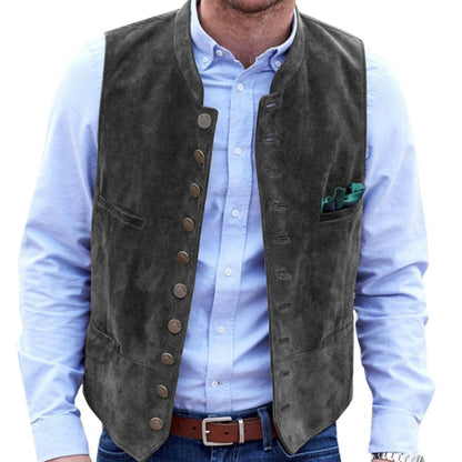 Men Vest Brown Frosted Velvet Single Button Casual Steampunk Style Waistcoat For Business Work Office Daily Sleeveless