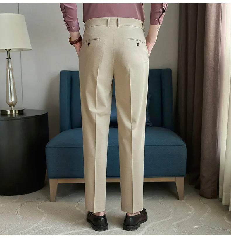 2026 Spring Summer Men's Pants Fashion Solid Color Suit Trousers Male High Waist Slim Fit Pants Men Business Casual Formal Pant
