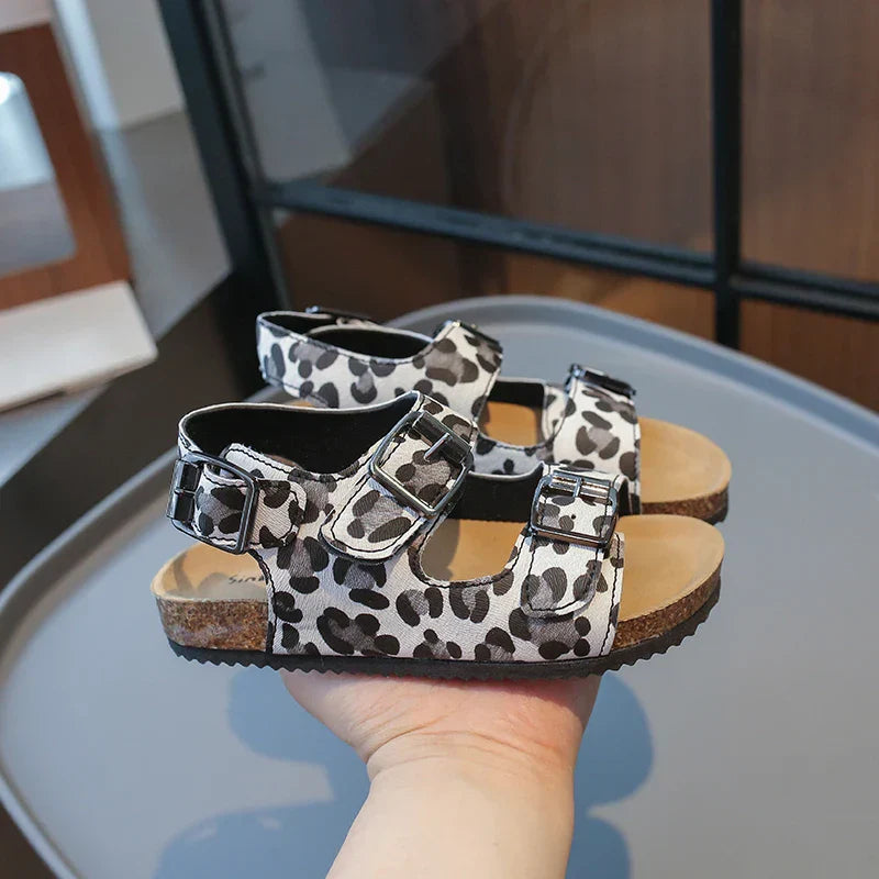 Summer Printed Slippers for Boys and Girls Vacation Travel Beach Adjustable Double-button Sandals Pillow Platform Home Slippers