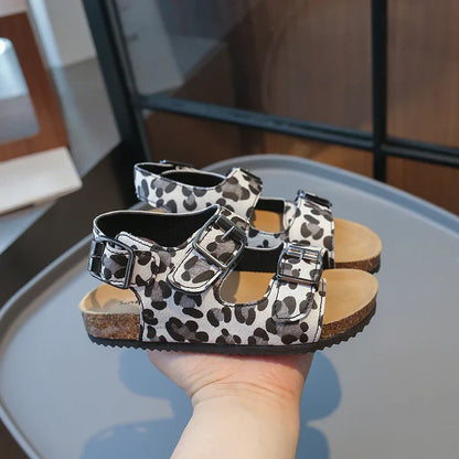 Summer Printed Slippers for Boys and Girls Vacation Travel Beach Adjustable Double-button Sandals Pillow Platform Home Slippers