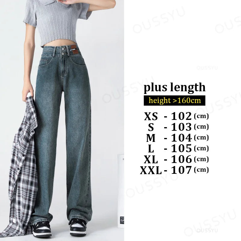 Y2K Woman Jeans High Waist Wide Leg Cotton Denim Clothing Blue White Streetwear Vintage Fashion Harajuku Straight Pants