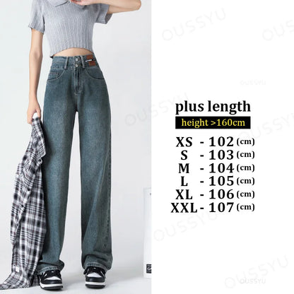 Y2K Woman Jeans High Waist Wide Leg Cotton Denim Clothing Blue White Streetwear Vintage Fashion Harajuku Straight Pants