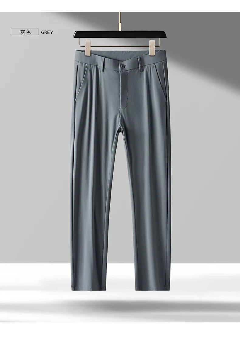 Brand Clothing 2026 Summer High Stretch Men's Casual Pants Quick Dry Business Straight Pants Thin Formal Suit Trousers Male 40