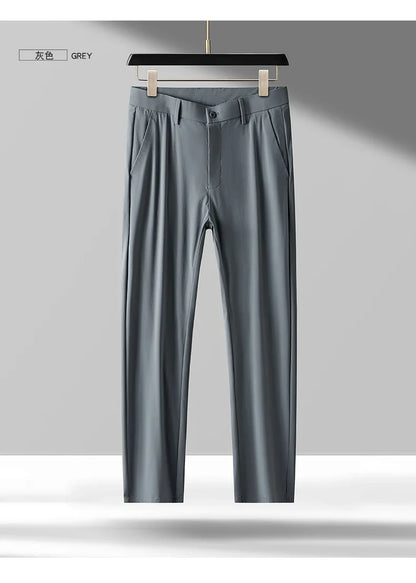 Brand Clothing 2026 Summer High Stretch Men's Casual Pants Quick Dry Business Straight Pants Thin Formal Suit Trousers Male 40