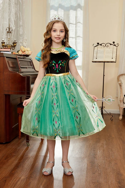 Kids Anna Cosplay Clothing Little Girls Christmas Halloween Gown Kids Party Red Cloak Costume Dance Long Sleeve Princess Dresses