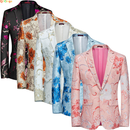 2026 New Men's Pink Embroidered Suit Jacket, Wedding Party Dress Coat, Fashionable Slim Male Blazers, Asian Size M-5XL 6XL