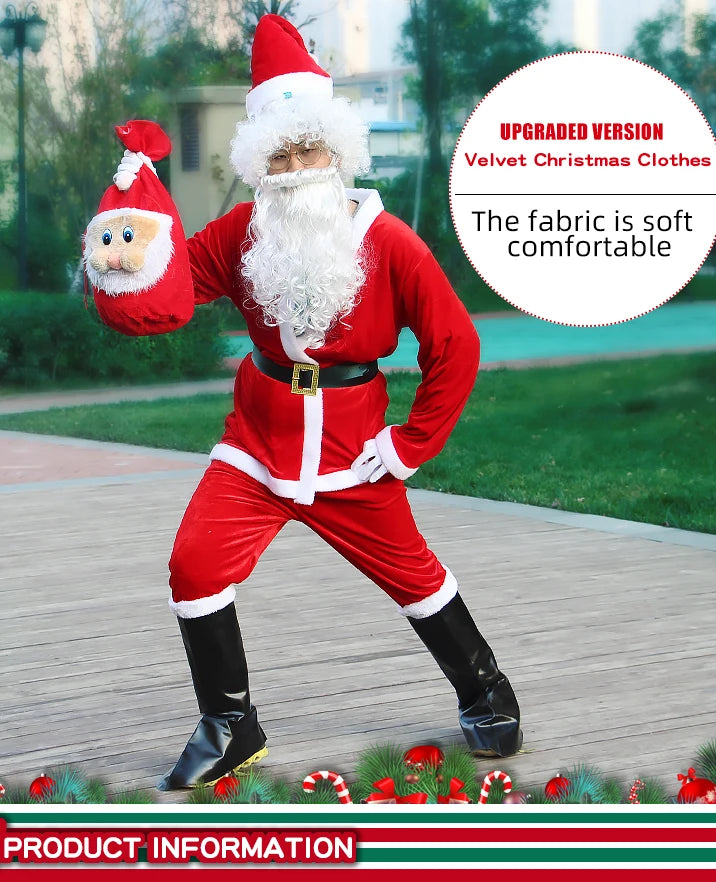 Santa Claus Clothes New Year Christmas Eve Party Men Santa Velvet Suit Outfit Adults Xmas Cosplay Costume