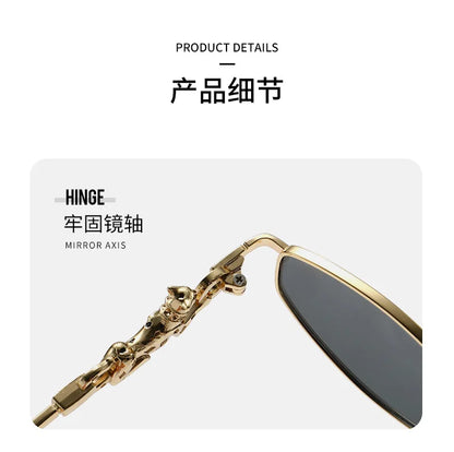 Punk Women's Retro Metal Frame Sunglasses Leopard Head Decor UV400 Shades Fashion Gradient Sun Glasses for Street & Vacation