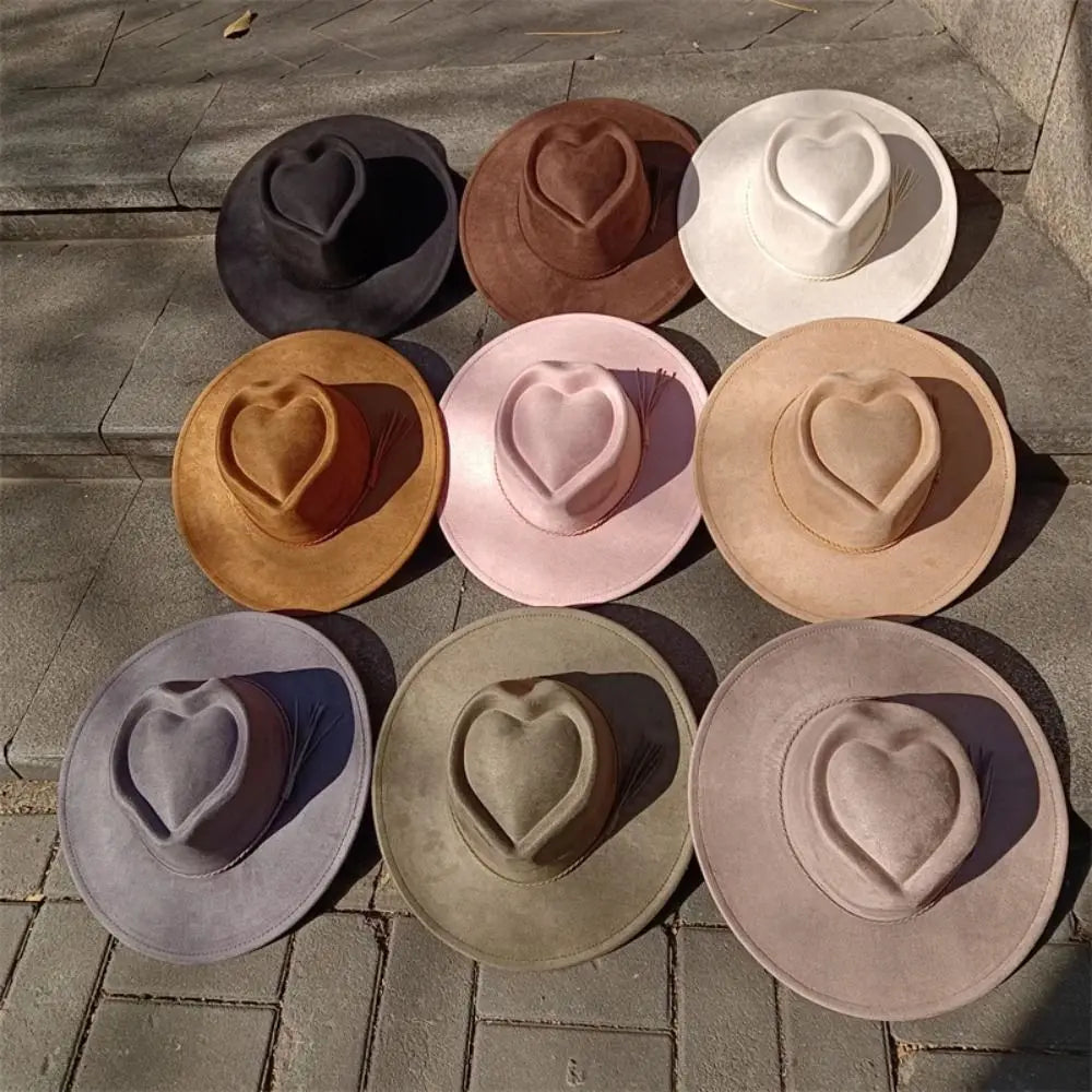 Fashion Heart Design Vegan Suede Hat Wide Brim Blank Style Wide Brim Hat Fedora Hat