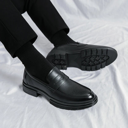 Spring Luxury Thick soled Casual Shoes Men's Black Penny loafers men Brown Business Office Dress Shoes for Mentênis masculino