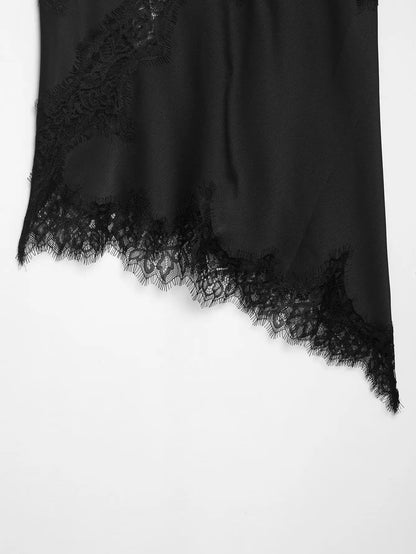 Sexy Women Asymmetrical Lace Slip Tops Summer Female Backless Sleeveless Off Shoulder Underwear Tanks Elegant Beach Camisole