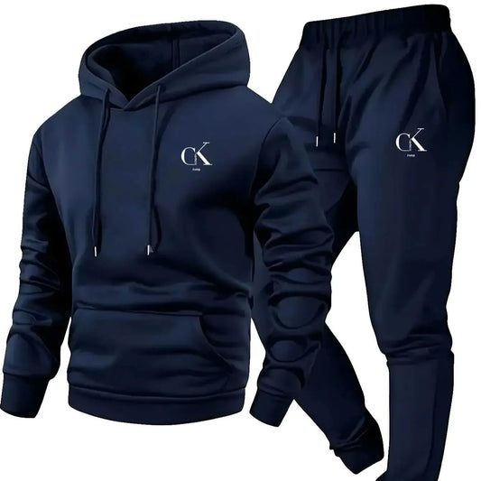 2025 Men'S Hoodie & Sweatpants Set - Casual Gray Loungewear with Pockets Drawstring Hood and Ribbed Waistband -Season Comfort