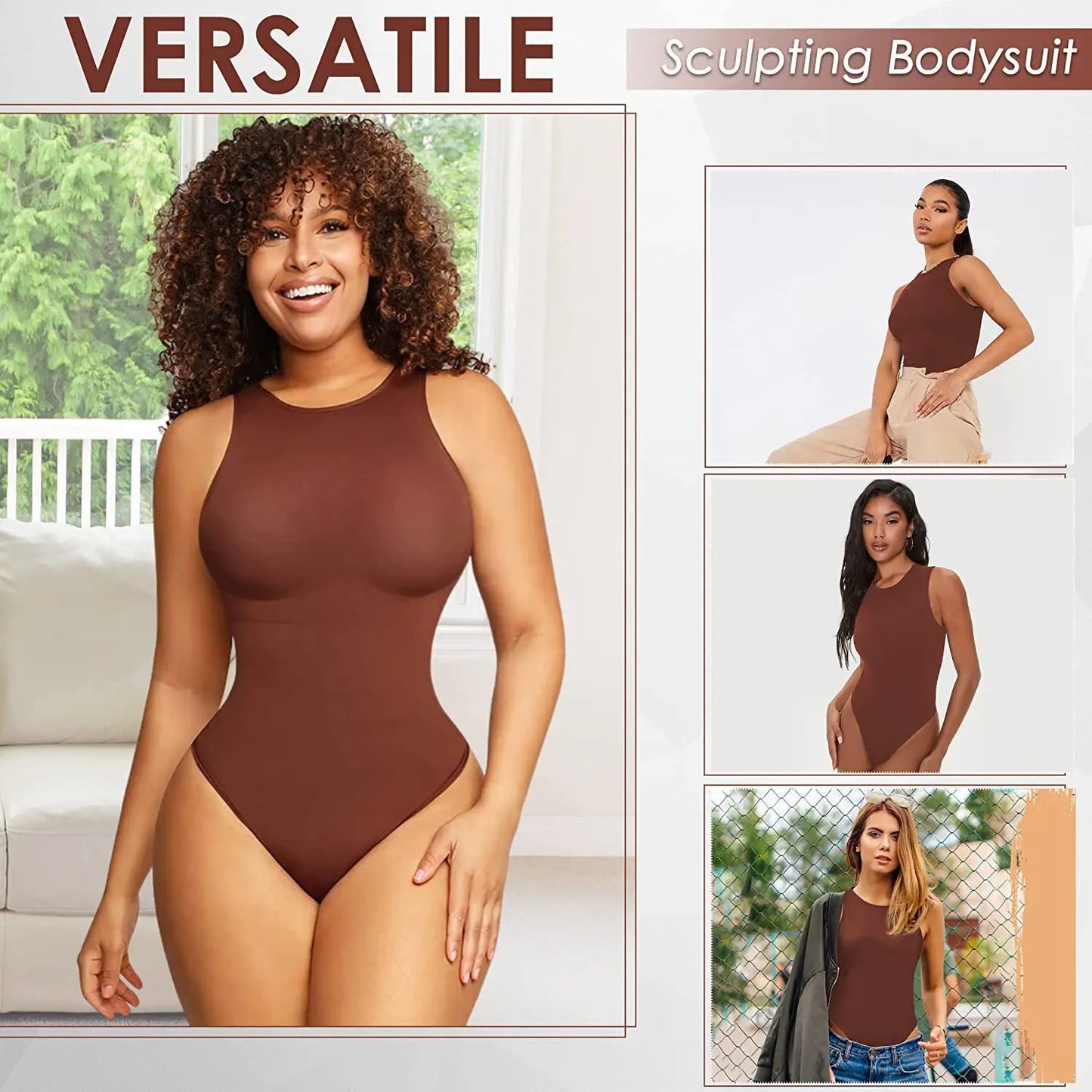 New Seamless Crew Neck Body Sculpting Shaper Women's Sleeveless Tummy Control Bodysuit Shapewear Racerback Tank Tops Thong Snap