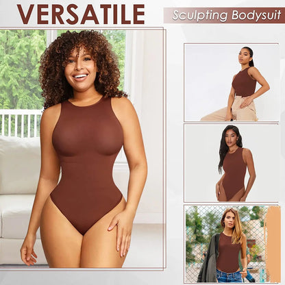 New Seamless Crew Neck Body Sculpting Shaper Women's Sleeveless Tummy Control Bodysuit Shapewear Racerback Tank Tops Thong Snap