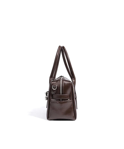 2025 Fall Winter New Top Grain Leather Spacious Boston Bag Lock Design Single Shoulder Crossbody Pack Women Commuting Handbag