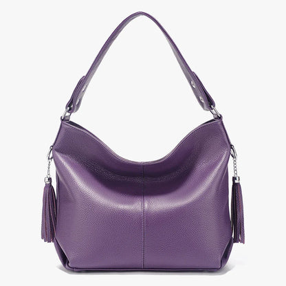Elegant Beige Women Genuine Leather Handbag Hobo Bag Fashion Crossbody Tassel Big Capacity Shopper Tote Purse Sac Hot Sale