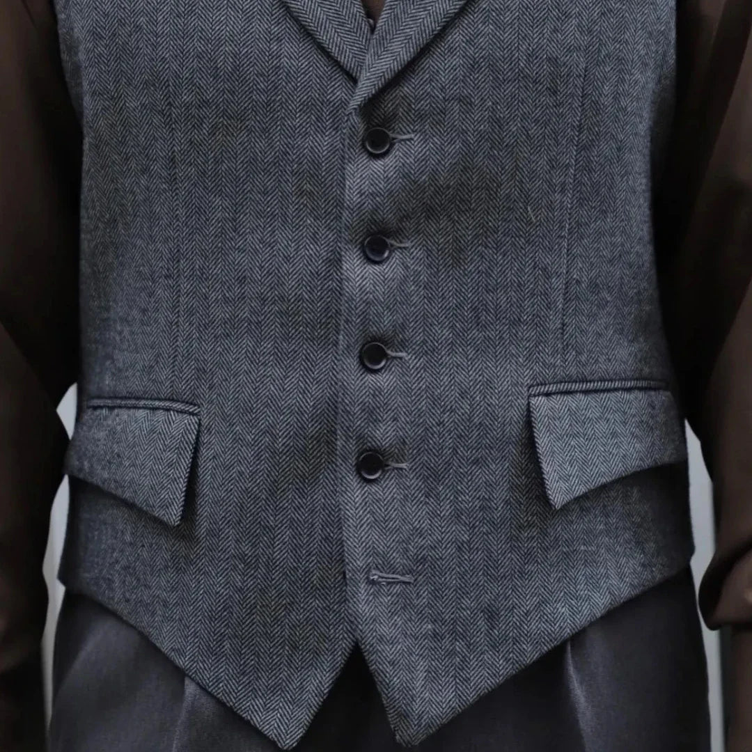 Men Vest Gray Herringbone Single Button With Lapel Waistcoat For Wedding Banquet Party Business Office Work Daily Men Suit Vest