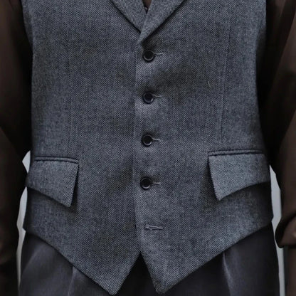 Men Vest Gray Herringbone Single Button With Lapel Waistcoat For Wedding Banquet Party Business Office Work Daily Men Suit Vest