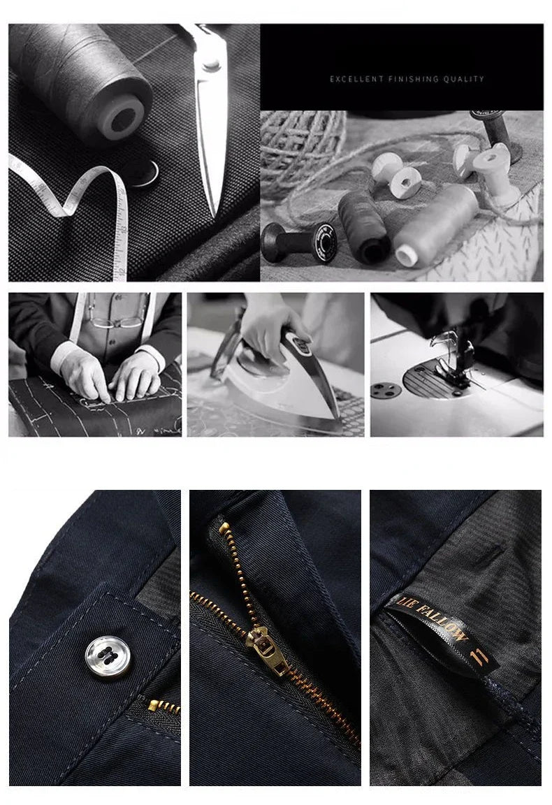 Men's Office Business 100% Cotton Pants Summer Thin & Autumn Thick High Waist Straight Loose Solid Bland Suit Slacks GOZBKF
