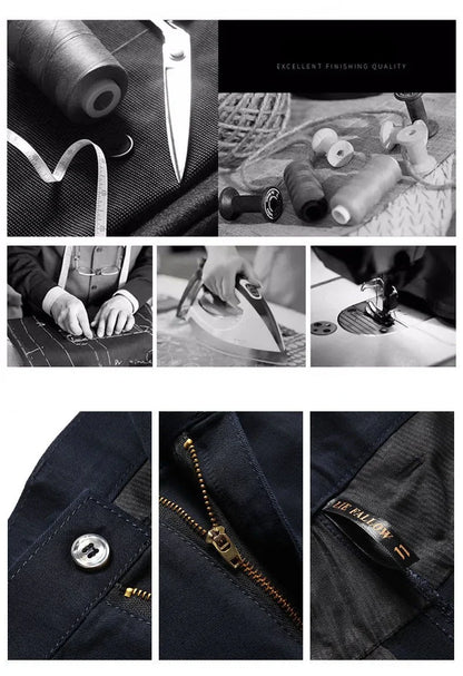 Men's Office Business 100% Cotton Pants Summer Thin & Autumn Thick High Waist Straight Loose Solid Bland Suit Slacks GOZBKF