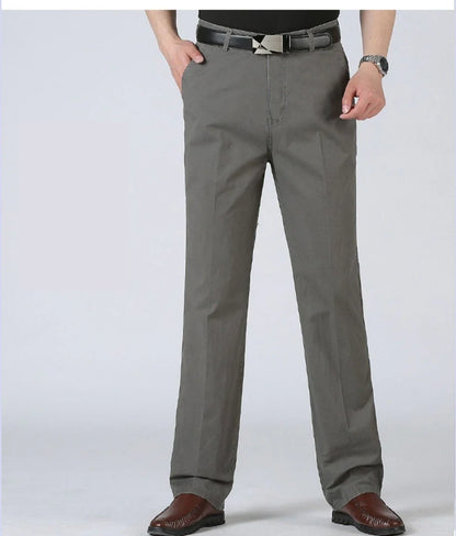 Men's American Chino Pants Double Pleated Classic Fit Dress Pant Business Casual Golf Pants Pure Cotton Trousers