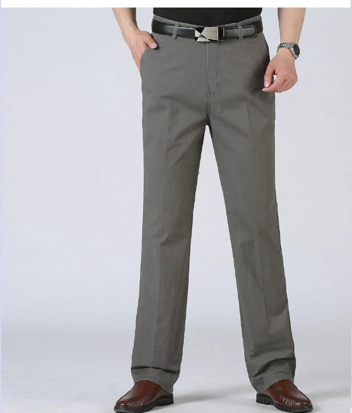 Spring Summer Mens Suit Pants Pure Cotton Business Casual Loose Straight Trousers Khaki Beige Black Formal Dress Pants