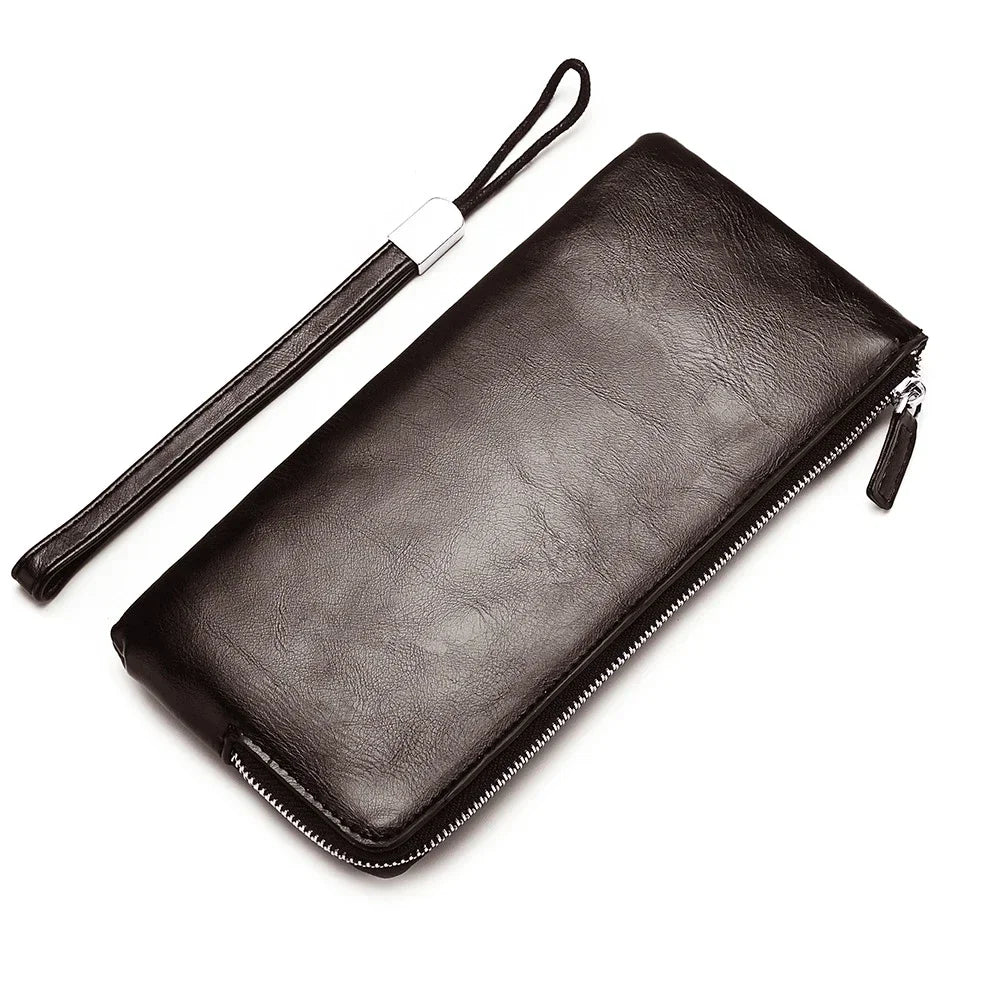 Nouvelle Pochette pour Homme Style Business Grand Portefeuille en Cuir PU Souple Homme avec Dragonne Sac Élégant Décontracté et Tendance Sac à Main Pochette Homme