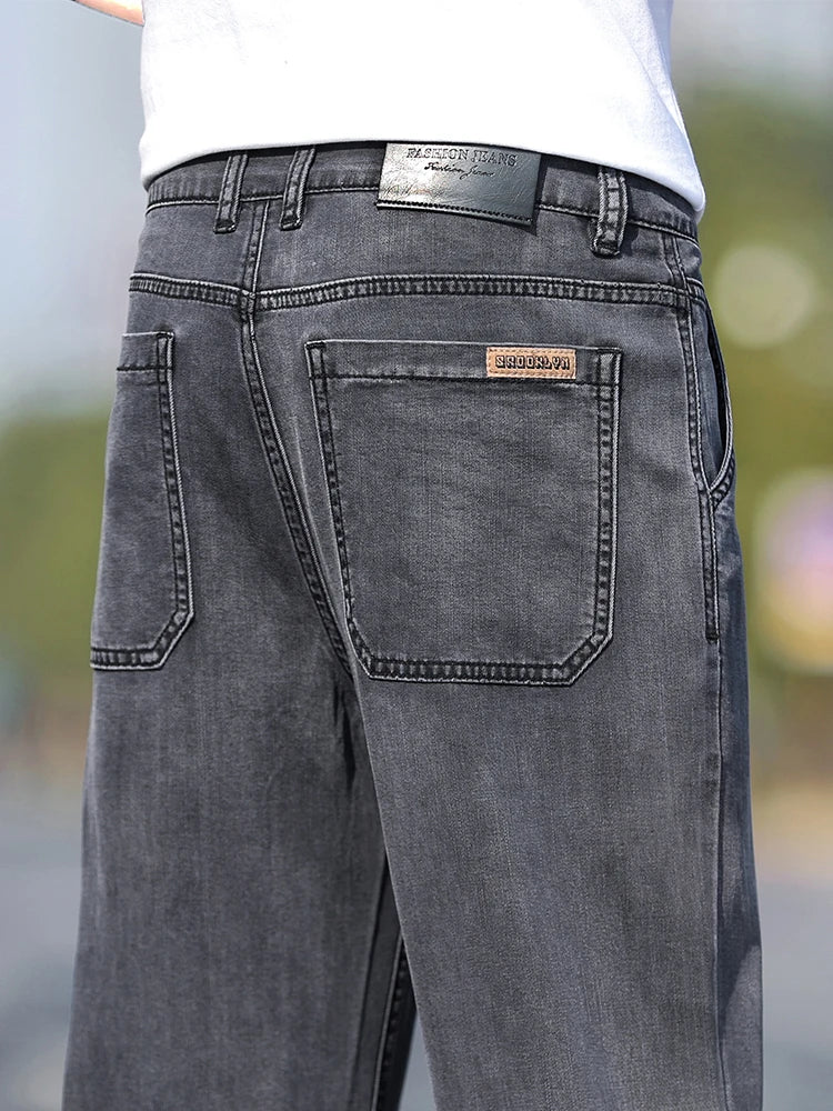 Loose Wide-leg Men's Thin Jeans Lyocell Soft Drape Fabric Comfort Trousers Spring Summer Fashion Brand Washing Denim Pants