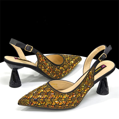 2026 Elegant Women's High Heels with Pointed-Toe Design & Matching Bag Set with Diamond Accents - Chic Italian Style for Party