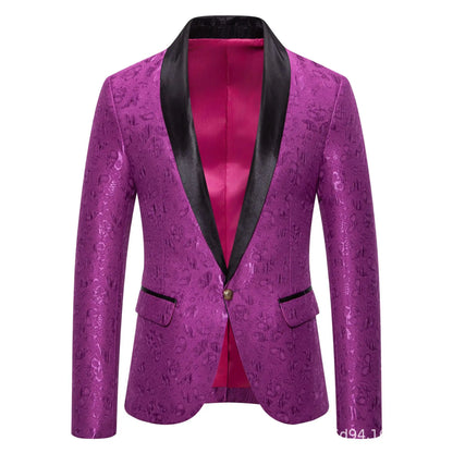 Men's Red Long-sleeved Suit Jacket, Black Collar Single-button Formal Coat, Available in Blue, Purple, Green, and White Blazers