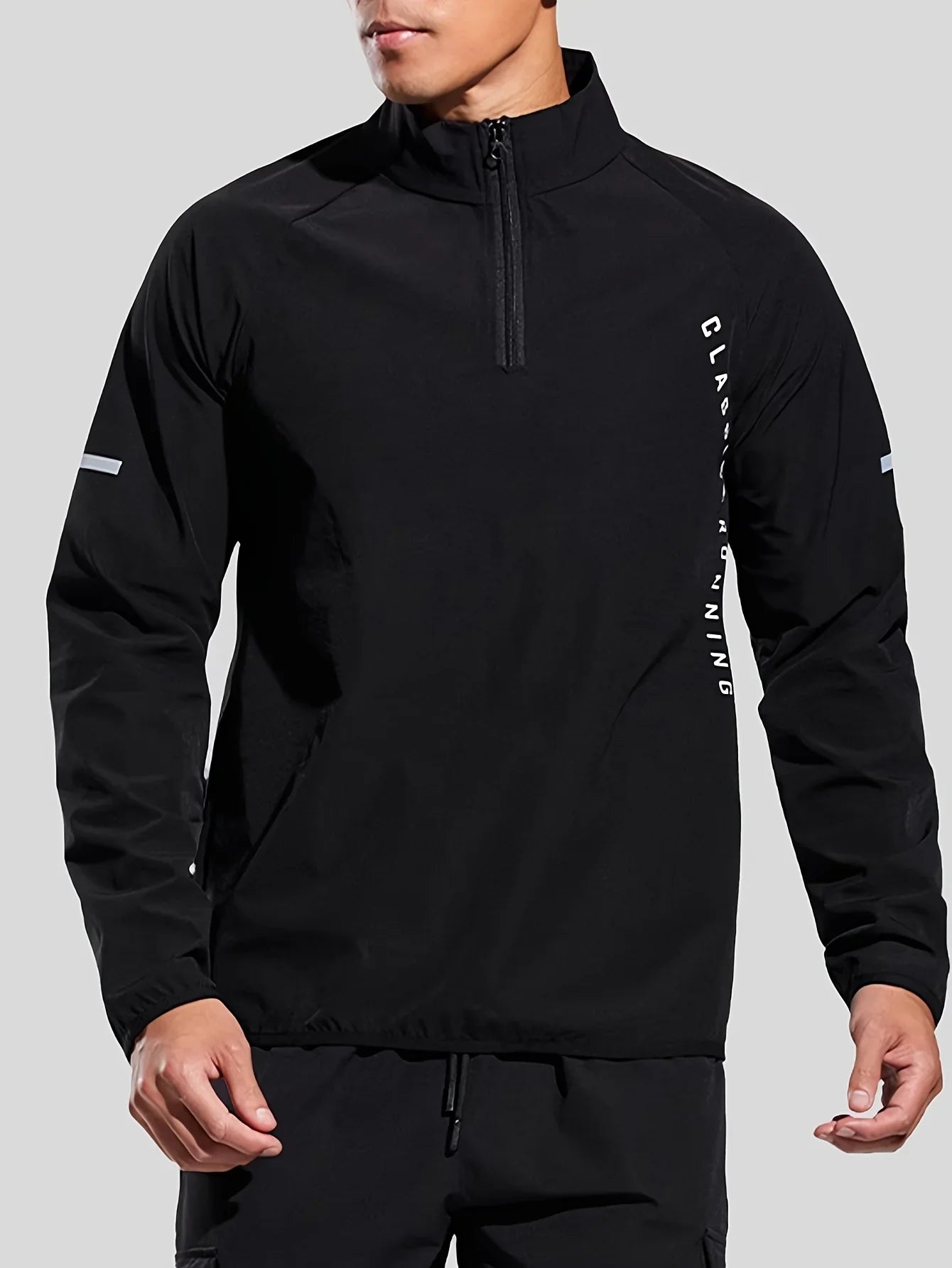 Men's sports long sleeved half zip top, quick drying running T-shirt, sports training jacket, breathable elastic fabric, mo