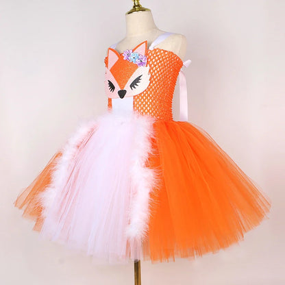 White Orange Fox Halloween Costumes for Girls Kids Animal Fancy Tutu Dress with Ears Children Birthday Carnival Party Outfits
